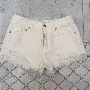 Free People white Distressed Jean Shorts